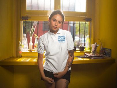 Instagram Ad - Woman Wearing a Polo Shirt Inside a Yellow Room a15428
