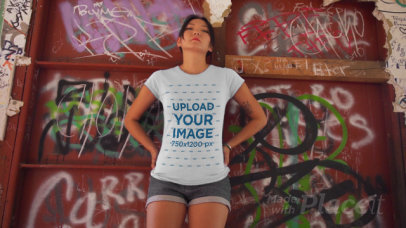 T-Shirt Video of a Serious Woman in an Urban Setting