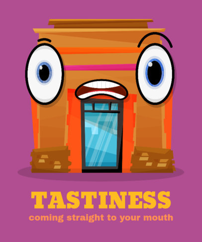 T-Shirt Design Template Featuring a Restaurant Building With a Funny Face