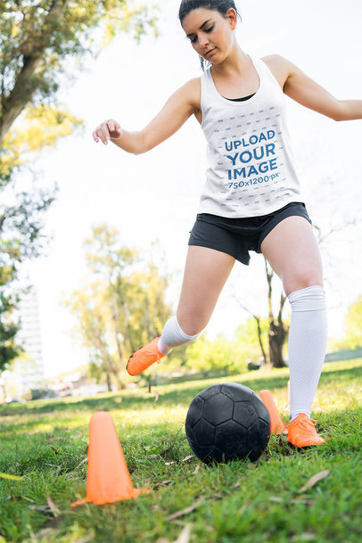 Tank Top Mockup of a Soccer Player Focused on Her Training 42279-r-el2