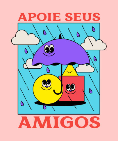 Colorful T-Shirt Design Template with Smiling Geometric Shapes 