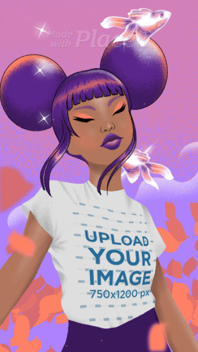 Illustrated T-Shirt Video of a Woman with Animated Background Graphics