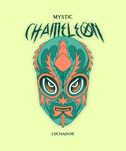 T-Shirt Design Template Featuring a Wrestler with a Chameleon Mask 4452B