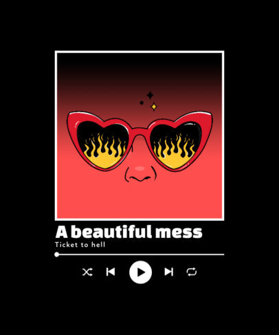 T-Shirt Design Creator of a Music Player Interface with Flaming Sunglasses 4130g