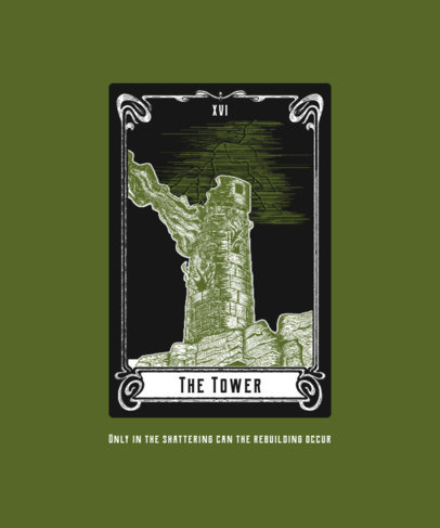 T-Shirt Design Template Featuring an Illustration of the Tower Tarot Card