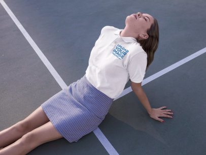 Twitter Ad - Woman Wearing a Polo Shirt While Resting in a Tennis Court