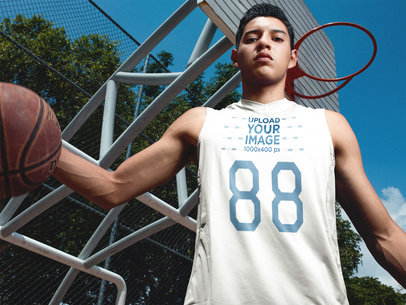 Basketball Jersey Maker - Young Teen Wearing a Jersey While Playing Basketball Outdoors a16502