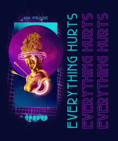 T-Shirt Design Template Featuring Neon Grids with Repetitive Text