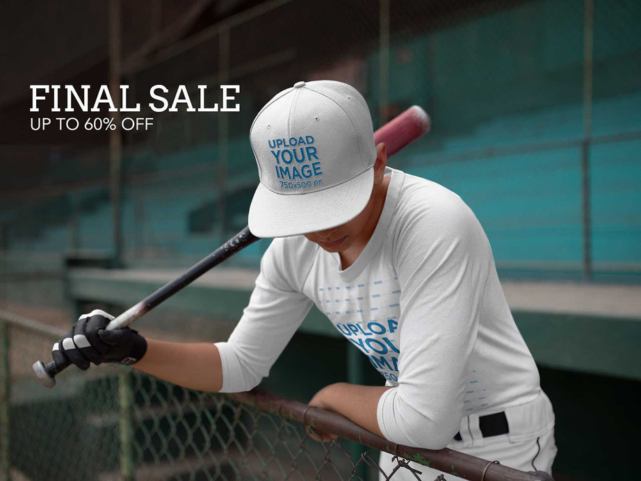Baseball Hat Mockup Being Worn by Batter in the Stadium