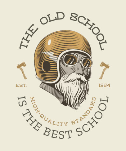Illustrated T-Shirt Design Template Featuring a Bearded Biker With an Old Helmet