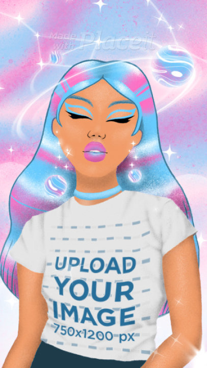 T-Shirt Video of an Illustrated Woman Featuring Animated Graphics
