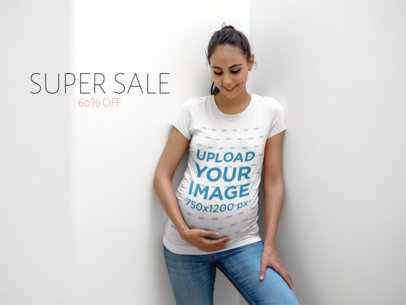 Happy Woman Wearing a Maternity T-Shirt Mockup