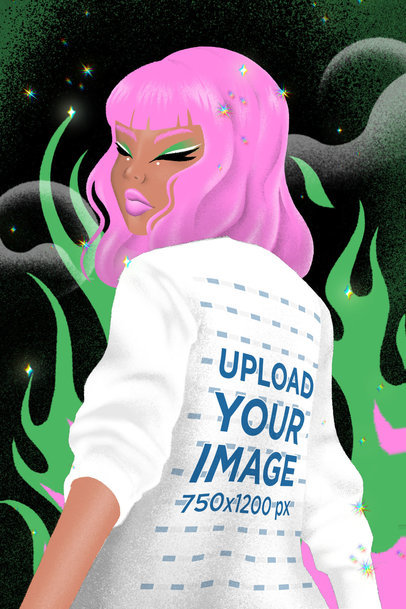 Sweatshirt Mockup Featuring an Illustrated Woman Surrounded by Flames