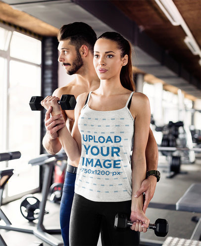 Camisole Tank Top Mockup of a Woman Training with Her Boyfriend