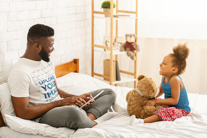 T-Shirt Mockup of a Man Talking With His Daughter