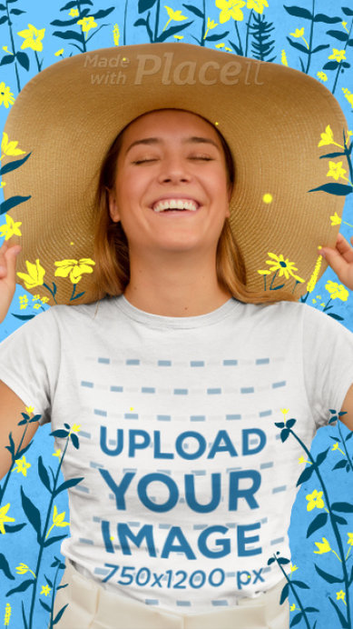 T-Shirt Video Featuring a Happy Woman with Animated Flower Illustrations