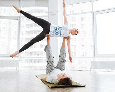T-Shirt Mockup of a Woman Doing Acro Yoga 37834-r-el2