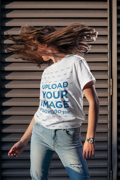 T-Shirt Mockup of a Dancing Woman Shaking Her Hair