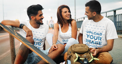 T-Shirt and Tank Top Mockup of Three Friends Hanging Out