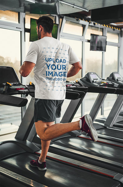 Back View Heathered T-Shirt Mockup of a Man Running on a Treadmill m10254 r-el2