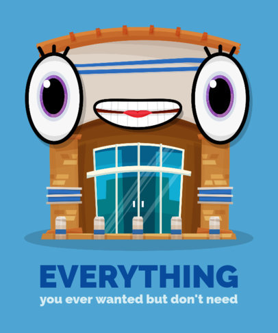T-Shirt Design Maker Featuring a Store Building With a Cartoonish Face
