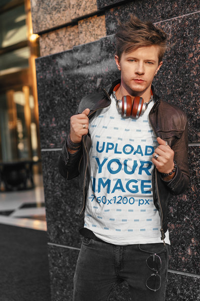 Basic Tee Mockup Featuring a Confident Young Man