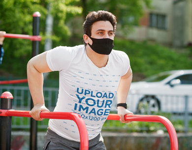 V-Neck T-Shirt of a Man Doing Exercise Outside