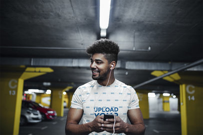 Activewear Mockup of a Man Wearing a Heather Tee at an Underground Parking Lot