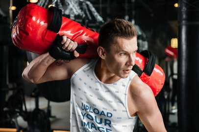 Sublimated Tank Top Mockup of a Man Doing Functional Training