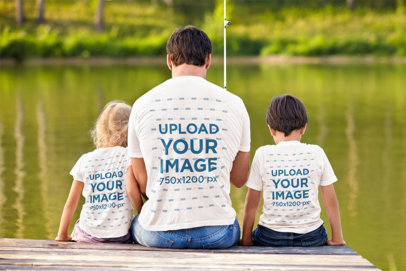 Back-View T-Shirt Mockup of a Father at the Lake with His Kids m10688-r-el2