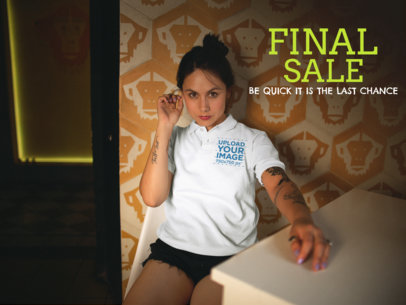 Facebook Ad - Woman Wearing a Polo Shirt While Sitting Inside a Restaurant