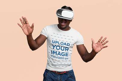 T-Shirt Mockup of a Man Having Fun with a VR Headset