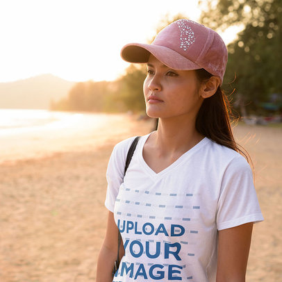 T-Shirt Mockup of a Woman Taking a Walk by the Sea m10092-r-el2