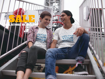 Facebook Ad - Young Couple Wearing T-Shirts While Talking in Stairs