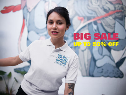 Girl Near an Urban Mural Wearing a Polo Shirt Mockup a15412
