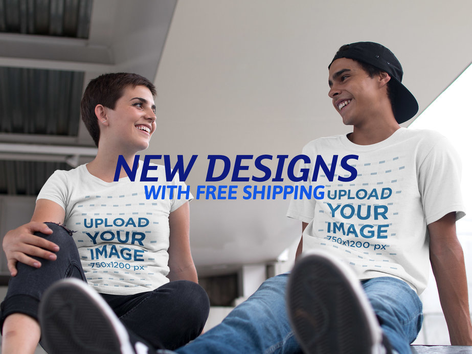 Facebook Ad - Happy Young Couple Talking Under a Bridge Wearing T-Shirts
