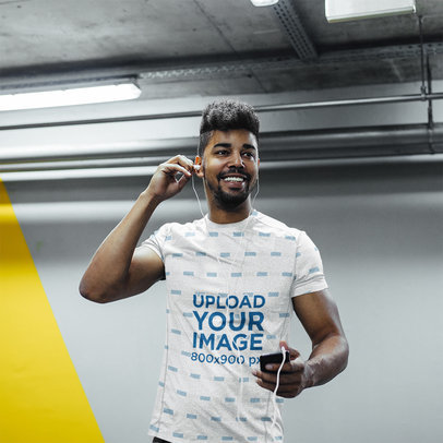 Activewear Mockup of a Smiling Man with a Heather Tee 