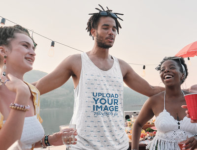 Tank Top Mockup of a Man at a Gathering with His Friends M44440-r-el2