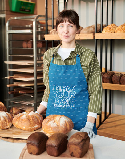 Sublimated Apron Mockup of a Woman at a Bakery