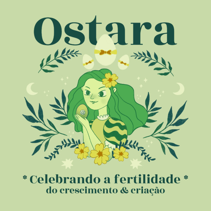 Illustrated Instagram Post Template to Celebrate Ostara