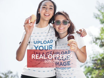 Facebook Ad - Two Girlfriends Eating Ice Cream Wearing T-Shirts a16250