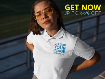 Facebook Ads - Woman Wearing a Polo Shirt Mockup and Sunglasses Outdoors