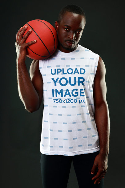 Sleeveless Shirt Mockup of a Man Holding a Basketball 