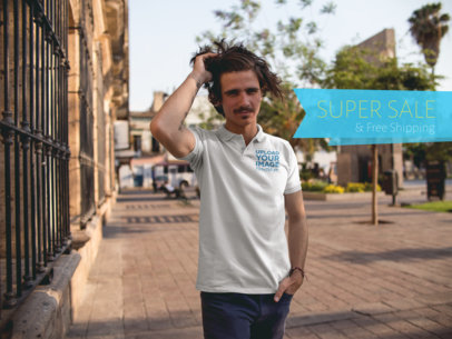 Hipster Dude Wearing a Polo Shirt While Walking by the Park a15379