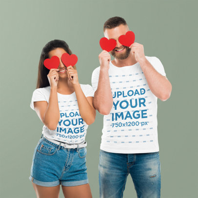 T-Shirt Mockup of a Lovely Couple in a Studio m6144-r-el2