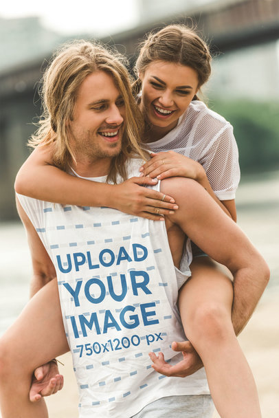Sleeveless Shirt Mockup of a Man Piggybacking His Girlfriend