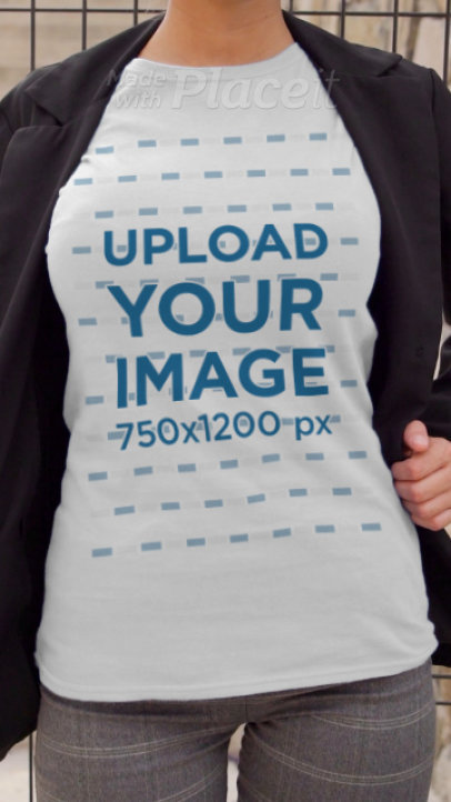 T-Shirt Video of a Woman with a Blazer Posing on the Street 3468v