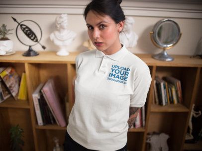 Facebook Ad - Hispanic Woman Wearing a Polo Shirt Indoors