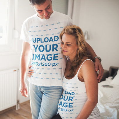 T-Shirt and Tank Top Mockup of a Man Hugging His Pregnant Wife 42971-r-el2
