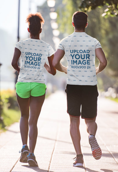 Sublimated T-Shirt Mockup Featuring the Back of Two Runners
